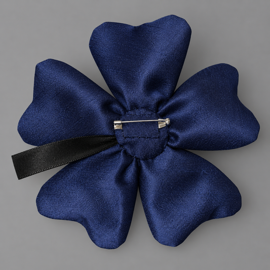 Flower brooch in deep royal blue satin