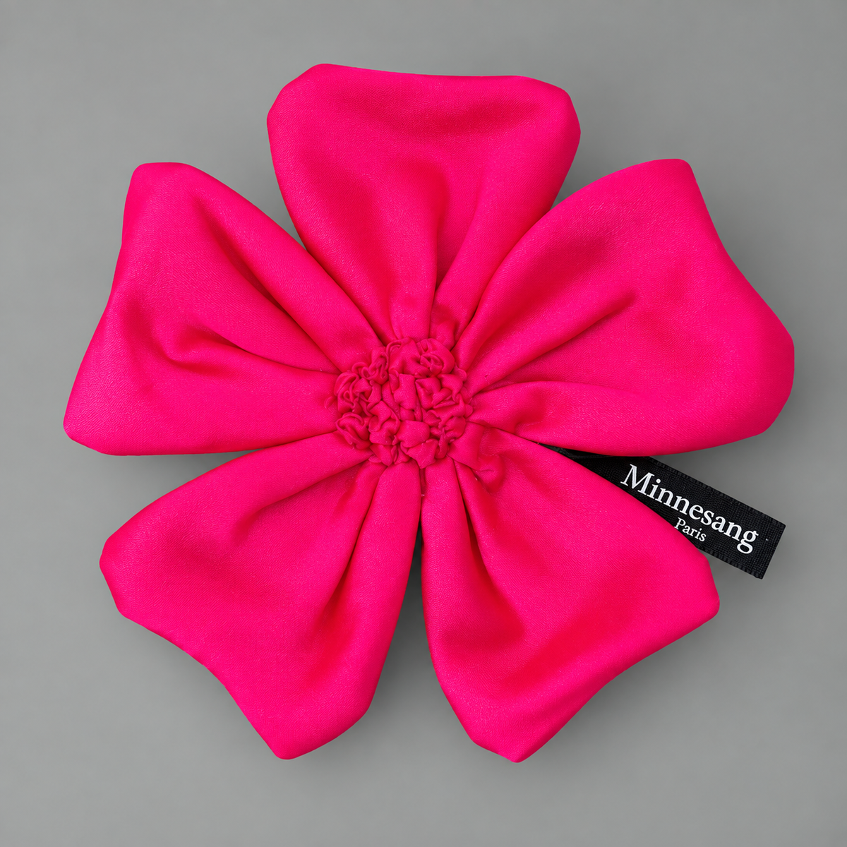 Flower brooch in shocking pink satin