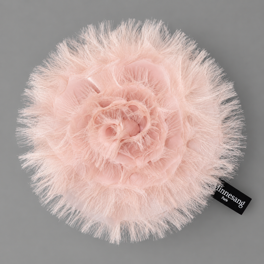 Flower brooch in peach satin