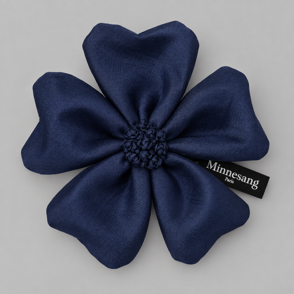 Flower brooch in deep royal blue satin