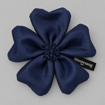 Flower brooch in deep royal blue satin