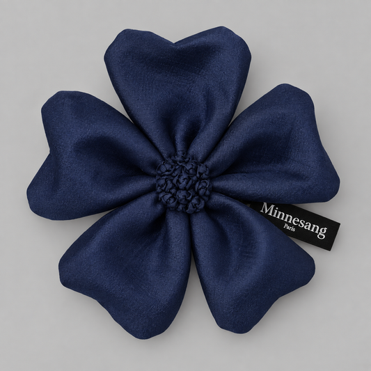 Flower brooch in deep royal blue satin