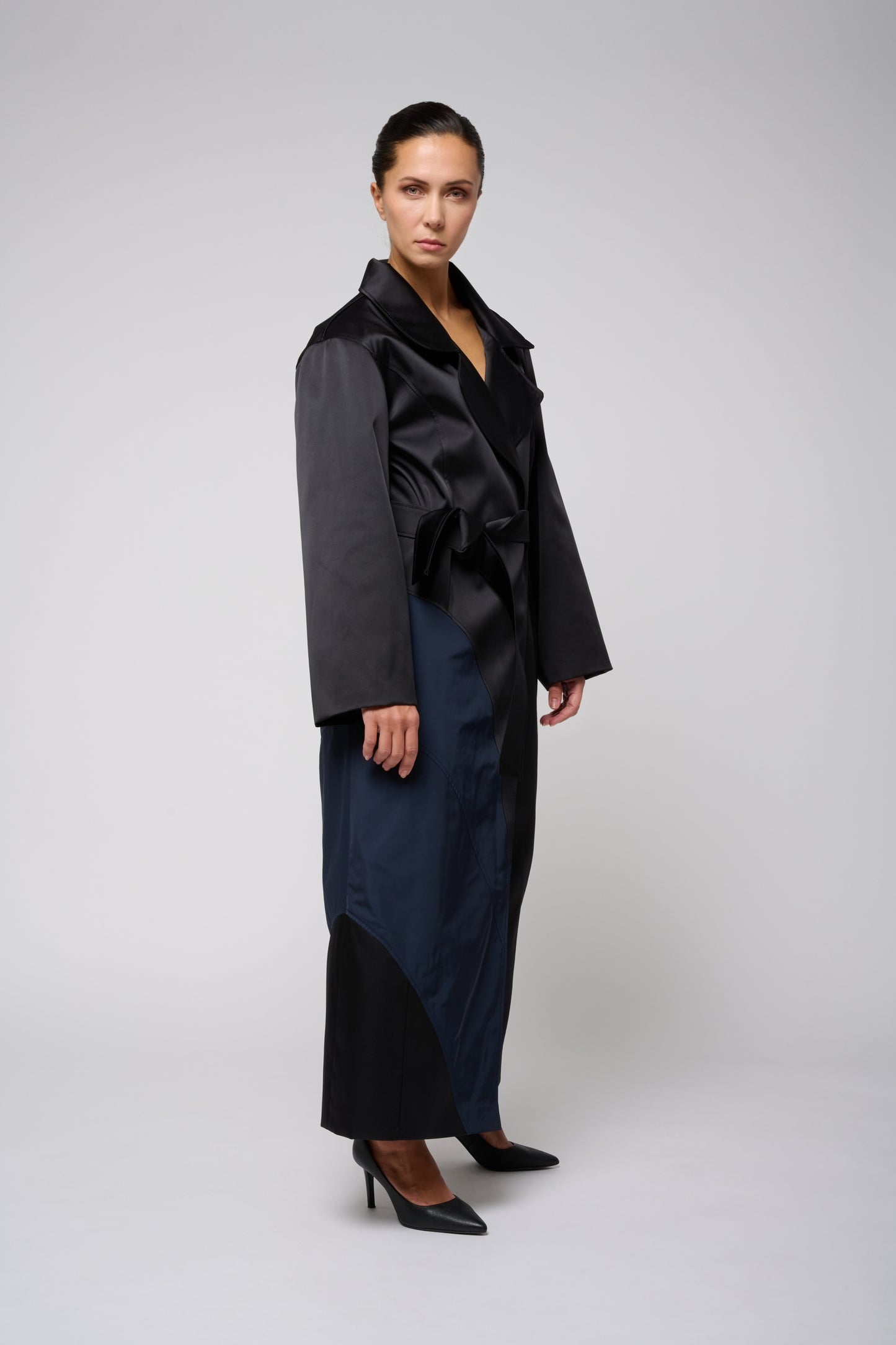 Intarsia Coat In Satin Duchess