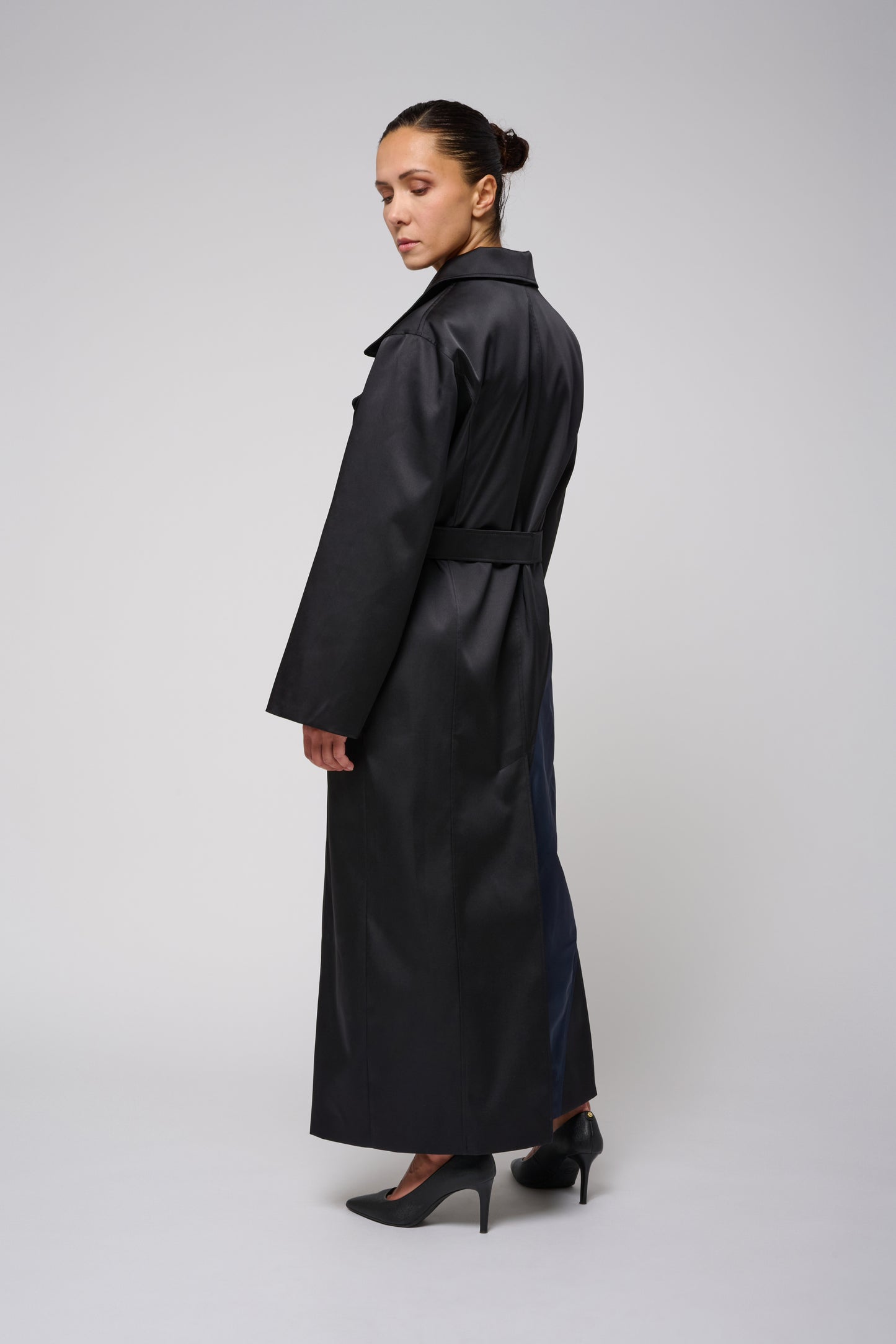 Intarsia Coat In Satin Duchess