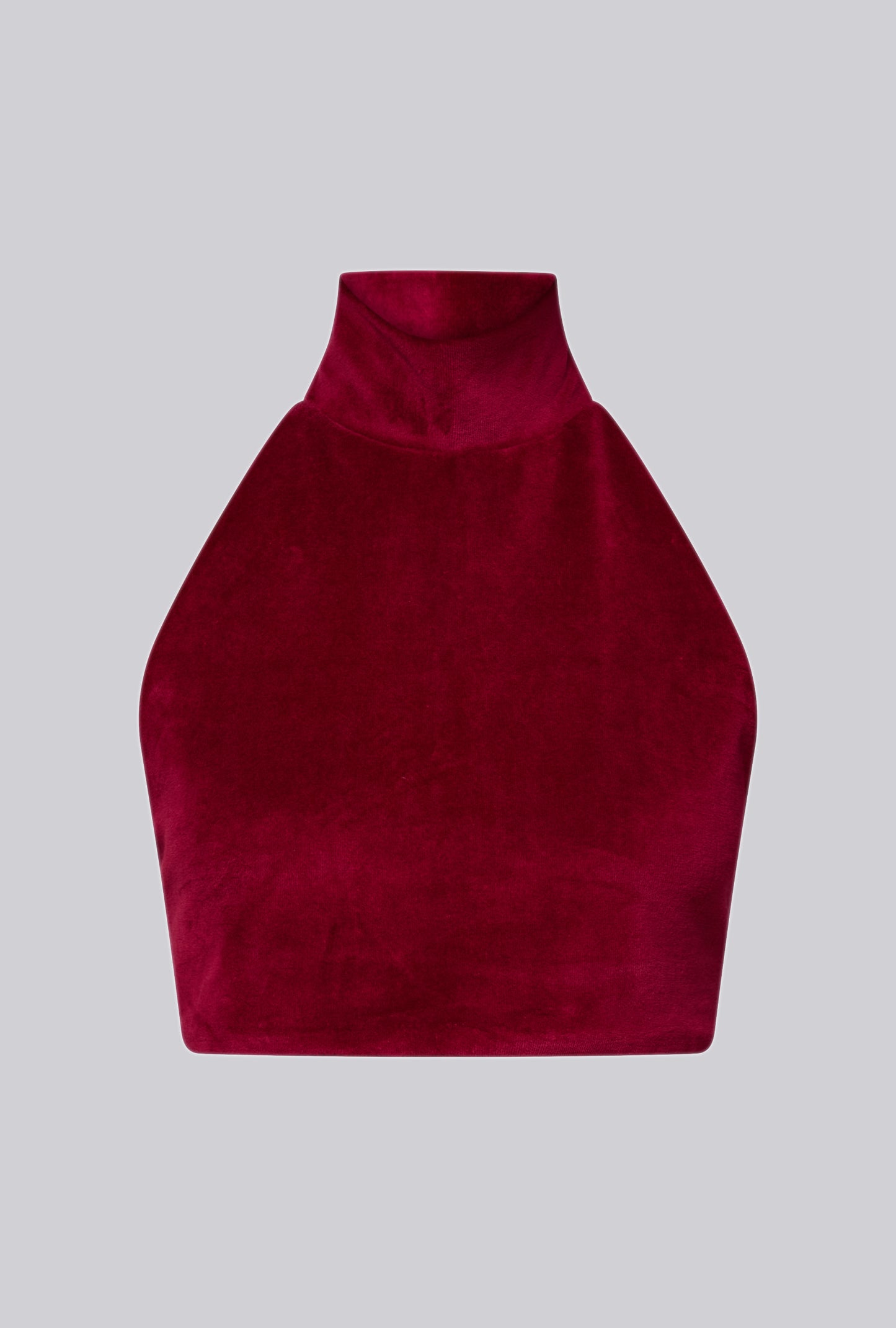 Turtleneck Cropped Top In Magenta Velvet