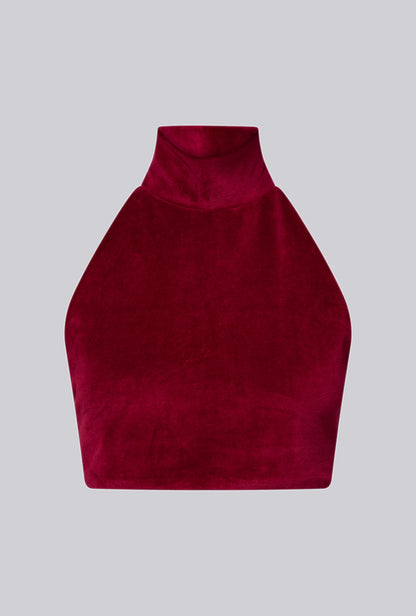Turtleneck Cropped Top In Magenta Velvet