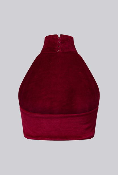 Turtleneck Cropped Top In Magenta Velvet