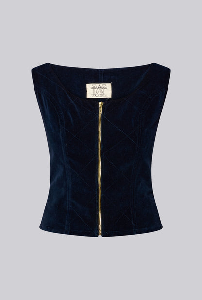 Riding Bustier in Blue Velvet
