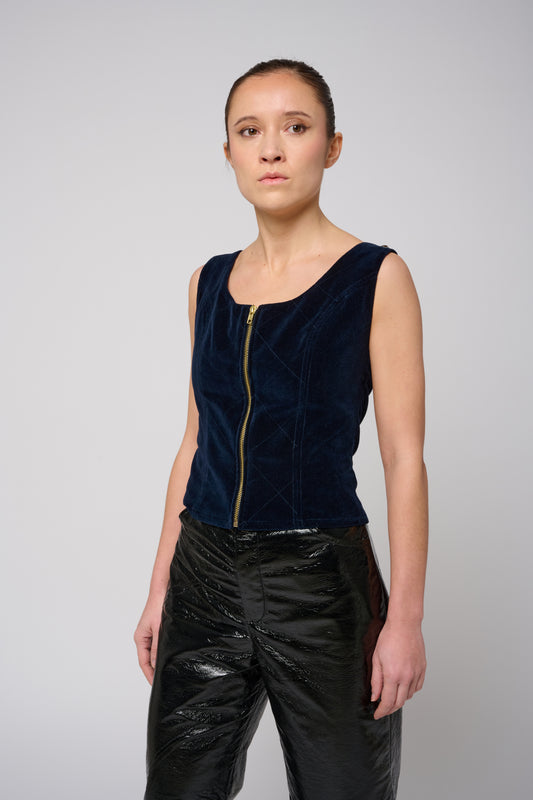 Riding Bustier in Blue Velvet