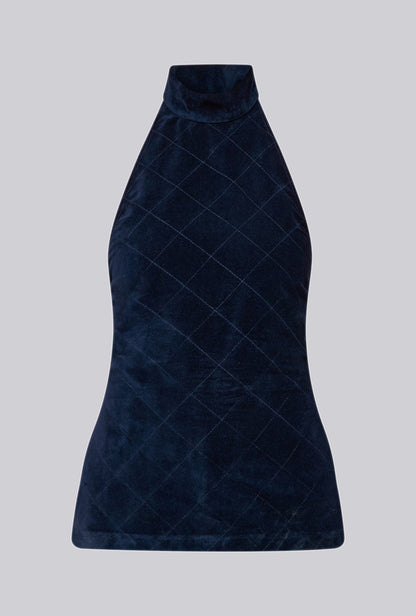 Turtleneck Quilted Top In Midnight Blue Velvet