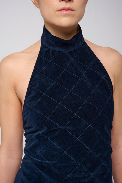 Turtleneck Quilted Top In Midnight Blue Velvet