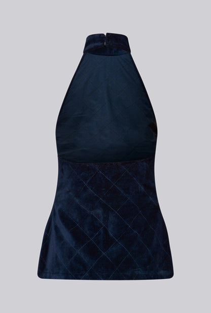 Turtleneck Quilted Top In Midnight Blue Velvet