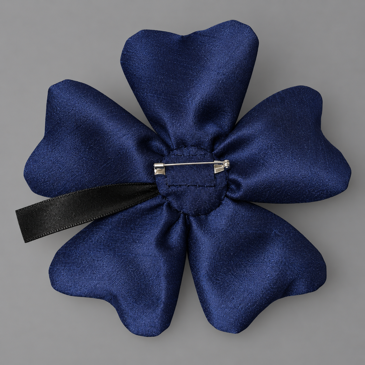 Flower brooch in deep royal blue satin