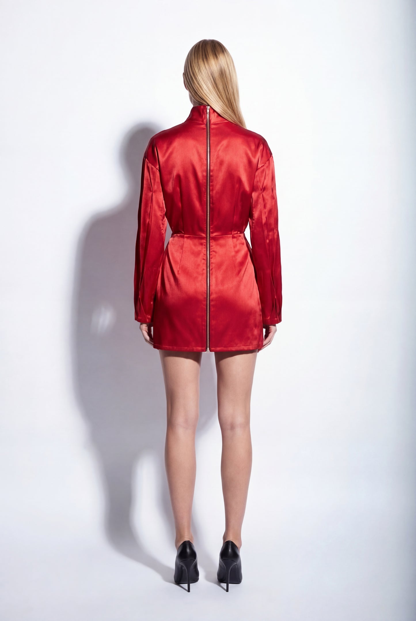 Geometric Pleated Satin Top in Crimson
