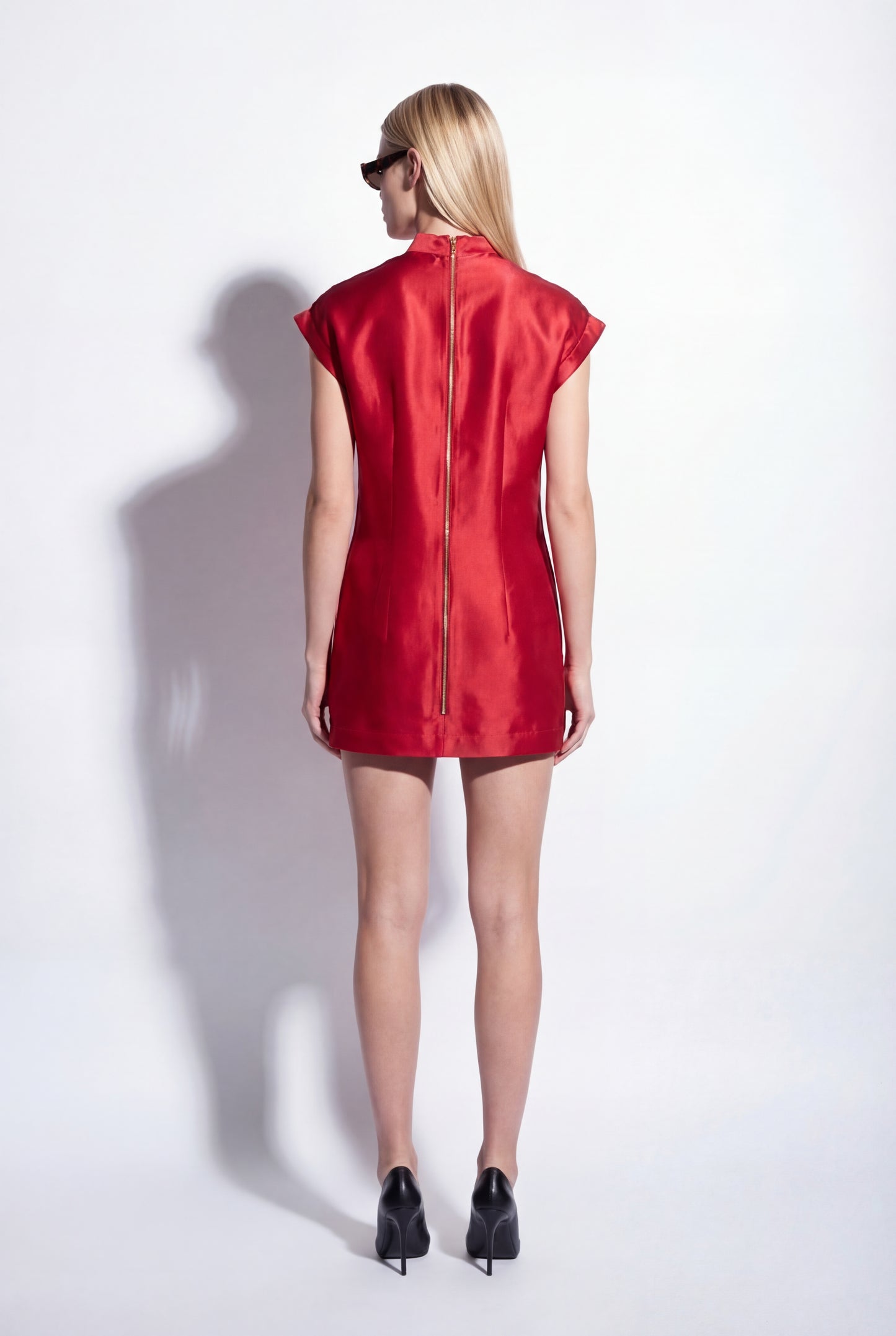 Geometric Pleated Dress In Magenta Satin